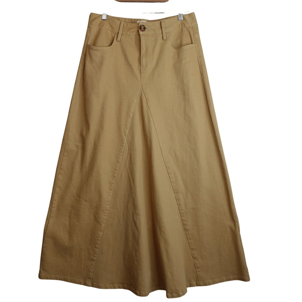 Luum Tan Cotton Denim Maxi Skirt M Camel Boho Coastal Cowgirl Western A Line